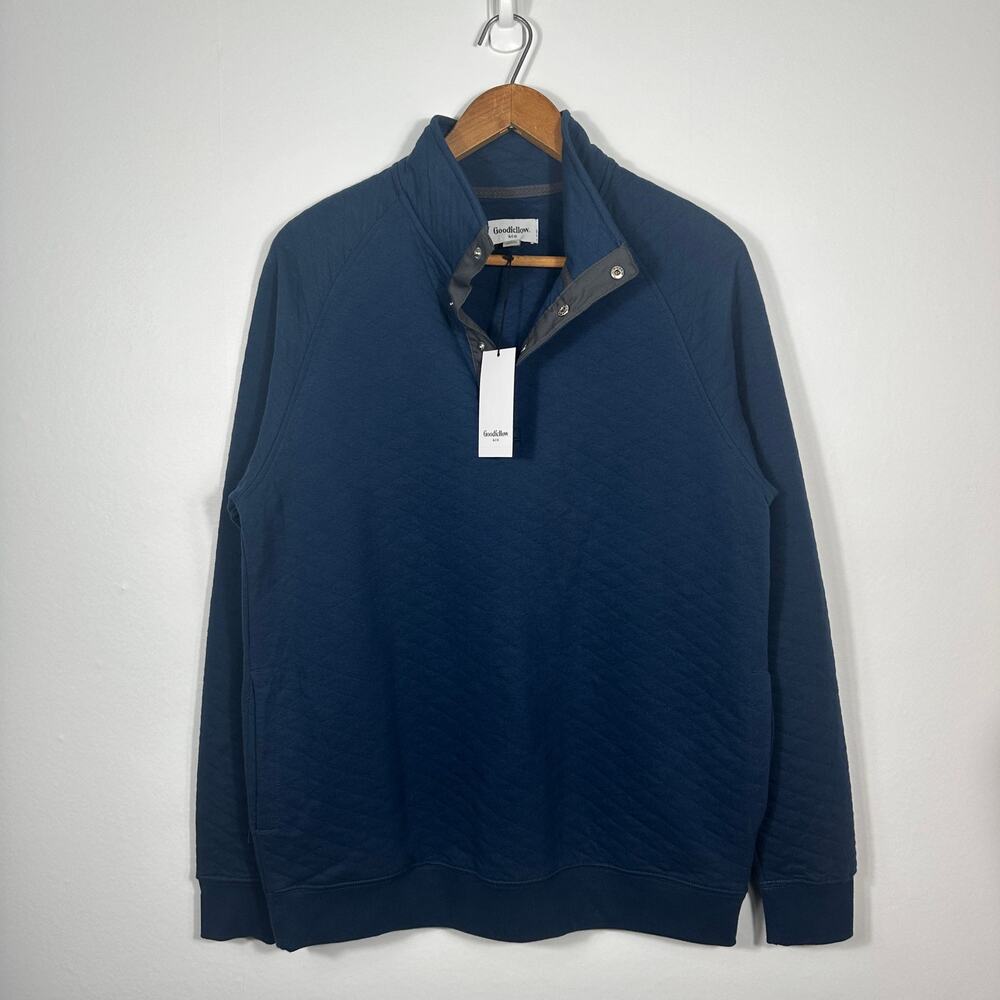 Goodfellow & Co‎ Quilted Snap Pullover Sweatshirt Navy Blue Mens Size M